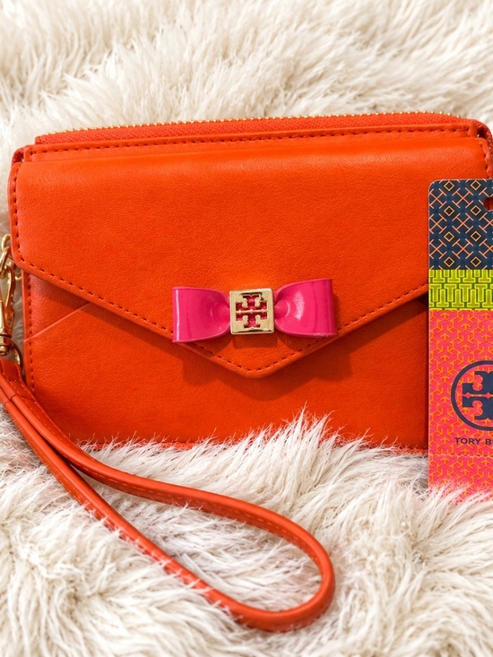 Tory Burch Handbags - Tory Burch Bright Orange Zip Wallet with Pink Logo Card